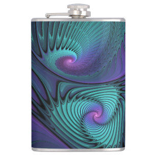 Purple Meets Turquoise Modern Abstract Fractal Art Flask