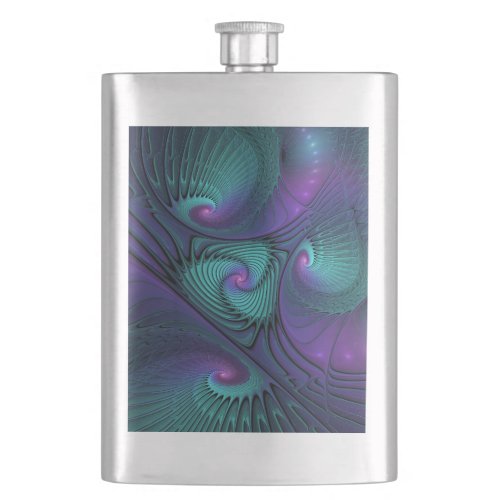 Purple Meets Turquoise Modern Abstract Fractal Art Flask