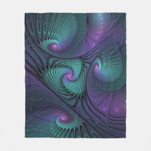 Purple meets Turquoise modern abstract Fractal Art Fleece Blanket