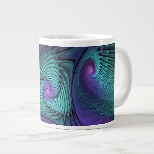Purple Meets Turquoise Modern Abstract Fractal Art Giant Coffee Mug