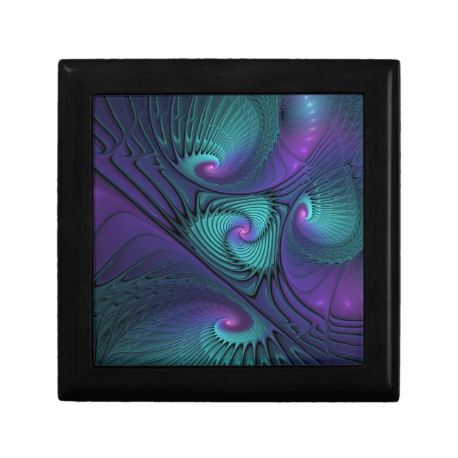 Purple Meets Turquoise Modern Abstract Fractal Art Gift Box (Front)