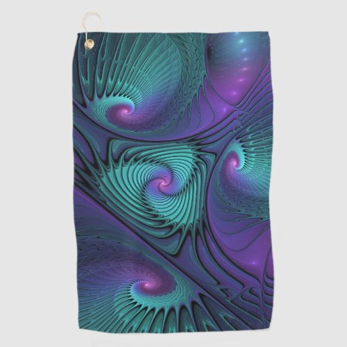 Purple Meets Turquoise Modern Abstract Fractal Art Golf Towel