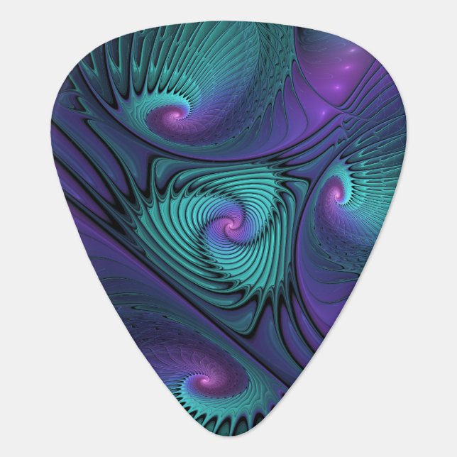 Purple Meets Turquoise Modern Abstract Fractal Art Guitar Pick (Front)