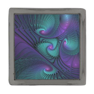 Purple meets Turquoise modern abstract Fractal Art Gunmetal Finish Lapel Pin