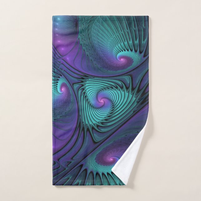 Purple meets Turquoise modern abstract Fractal Art Hand Towel (Hand Towel)