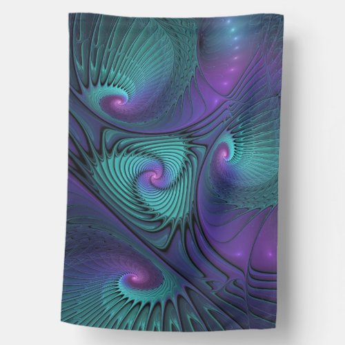 Purple Meets Turquoise Modern Abstract Fractal Art House Flag