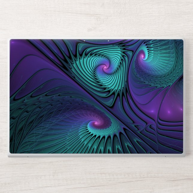 Purple meets Turquoise modern abstract Fractal Art HP Laptop Skin (Front)