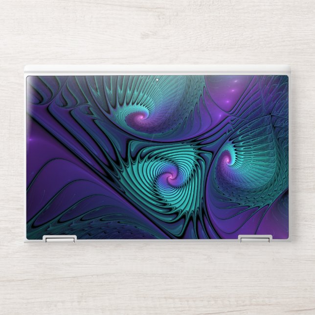 Purple meets Turquoise modern abstract Fractal Art HP Laptop Skin (Front)