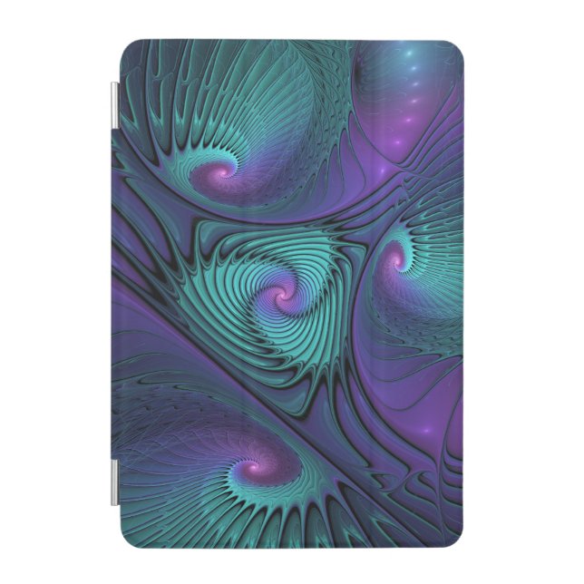 Purple meets Turquoise modern abstract Fractal Art iPad Mini Cover (Front)