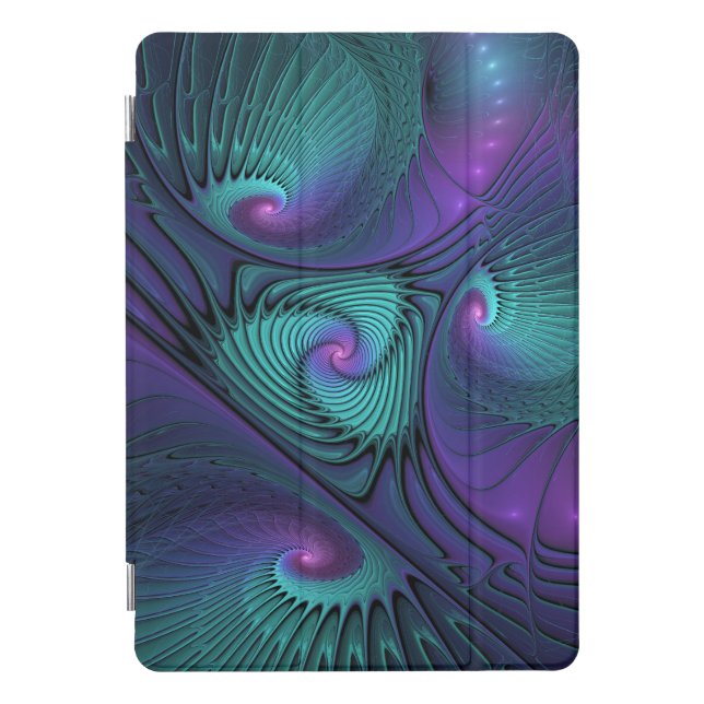 Purple Meets Turquoise Modern Abstract Fractal Art iPad Pro Cover (Front)