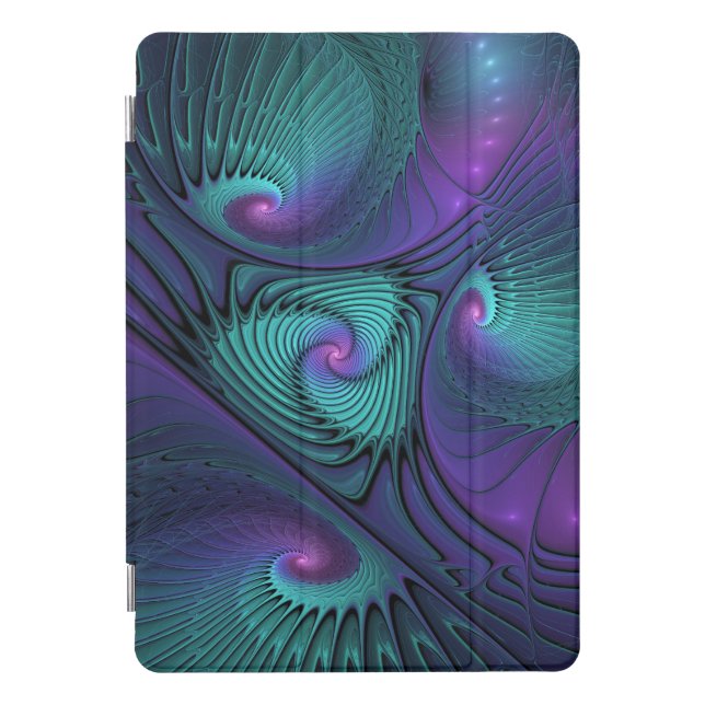 Purple meets Turquoise modern abstract Fractal Art iPad Pro Cover (Front)