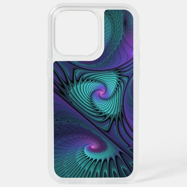Purple Meets Turquoise Modern Abstract Fractal Art iPhone 15 Pro Max Case (Back)