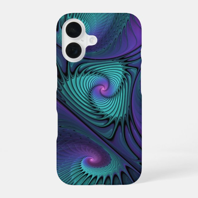 Purple meets Turquoise modern abstract Fractal Art iPhone Case (Back)