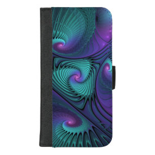 Purple meets Turquoise modern abstract Fractal Art iPhone 8/7 Plus Wallet Case