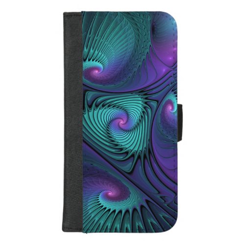 Purple meets Turquoise modern abstract Fractal Art iPhone 87 Plus Wallet Case