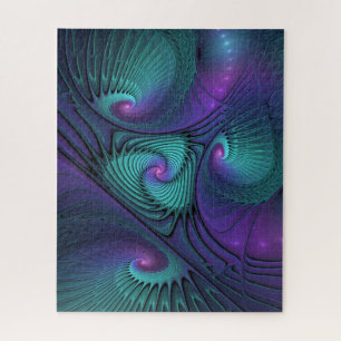 Purple meets Turquoise modern abstract Fractal Art Jigsaw Puzzle