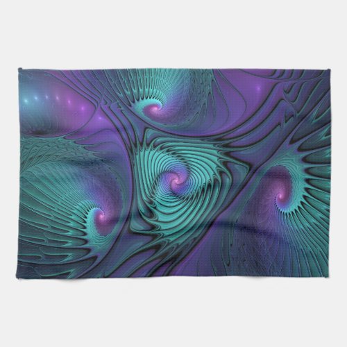 Purple meets Turquoise modern abstract Fractal Art Kitchen Towel