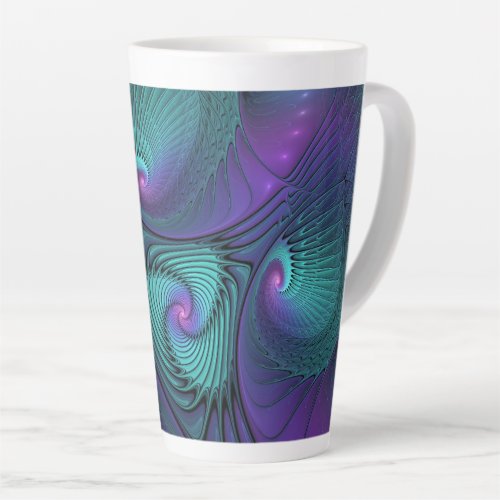 Purple Meets Turquoise Modern Abstract Fractal Art Latte Mug