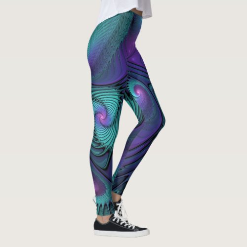 Purple meets Turquoise modern abstract Fractal Art Leggings