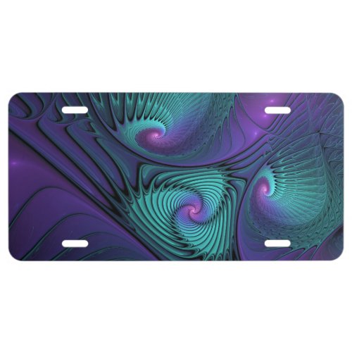 Purple Meets Turquoise Modern Abstract Fractal Art License Plate