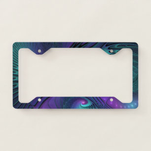 Purple Meets Turquoise Modern Abstract Fractal Art License Plate Frame