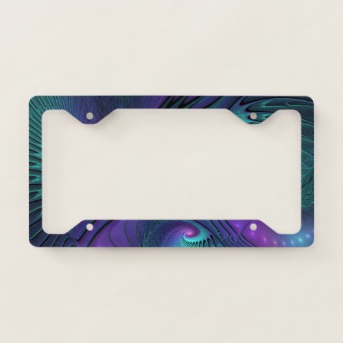 Purple Meets Turquoise Modern Abstract Fractal Art License Plate Frame