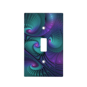 Purple Meets Turquoise Modern Abstract Fractal Art Light Switch Cover