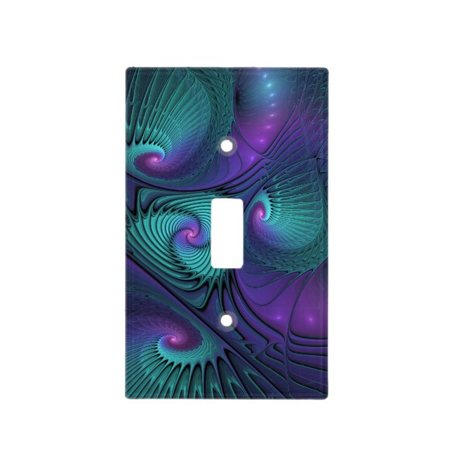 Purple Meets Turquoise Modern Abstract Fractal Art Light Switch Cover (Front)