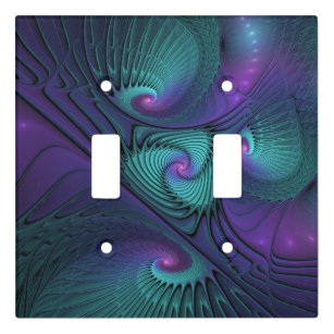 Purple Meets Turquoise Modern Abstract Fractal Art Light Switch Cover