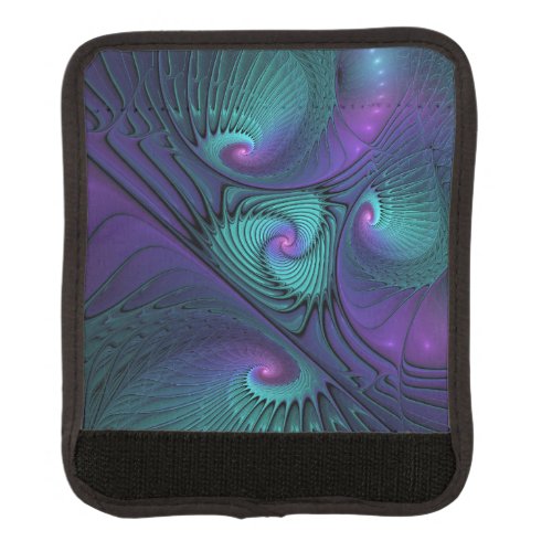 Purple Meets Turquoise Modern Abstract Fractal Art Luggage Handle Wrap