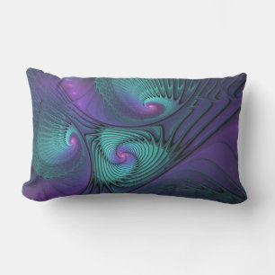 Purple Meets Turquoise Modern Abstract Fractal Art Lumbar Pillow