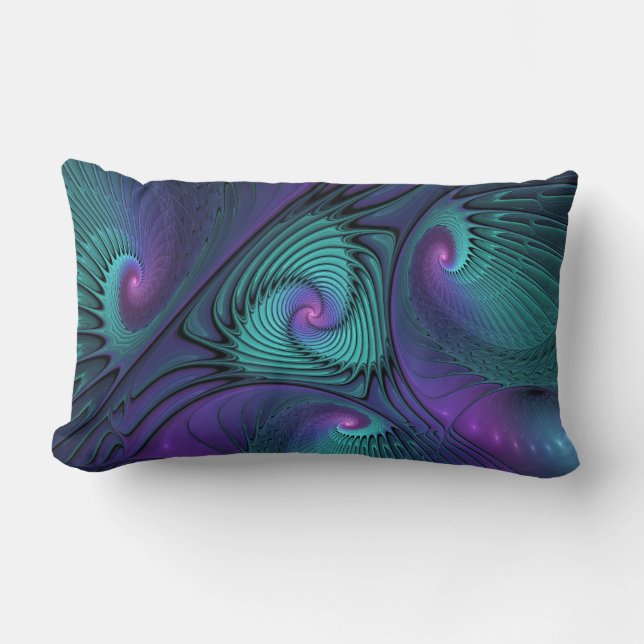 Purple meets Turquoise modern abstract Fractal Art Lumbar Pillow (Front)