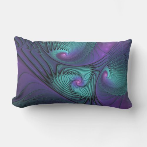 Purple Meets Turquoise Modern Abstract Fractal Art Lumbar Pillow