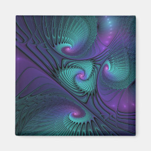 Purple Meets Turquoise Modern Abstract Fractal Art Magnet