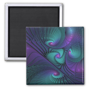 Purple Meets Turquoise Modern Abstract Fractal Art Magnet