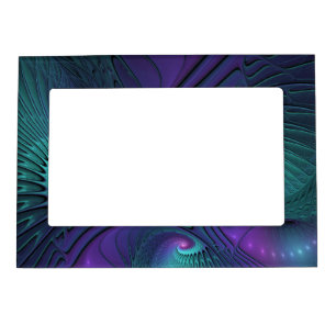 Purple meets Turquoise modern abstract Fractal Art Magnetic Frame
