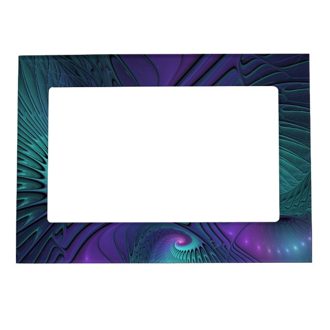 Purple meets Turquoise modern abstract Fractal Art Magnetic Frame (Front)