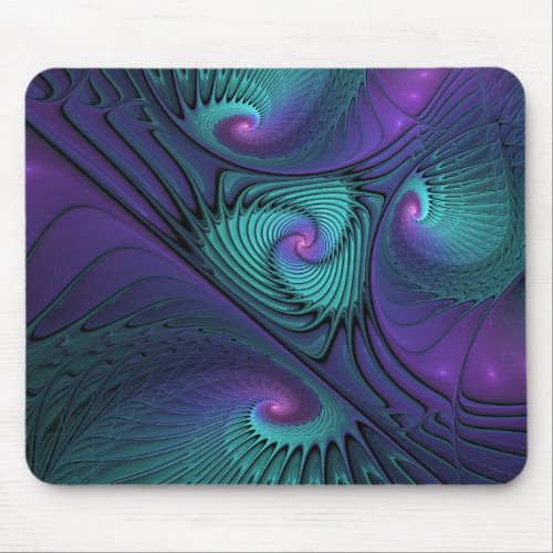 Purple meets Turquoise modern abstract Fractal Art Mouse Pad