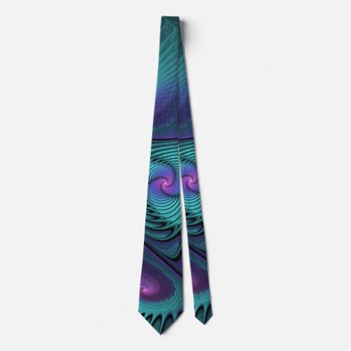 Purple meets Turquoise modern abstract Fractal Art Neck Tie