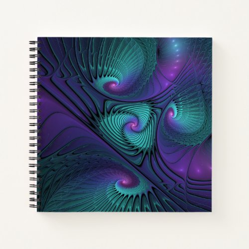 Purple Meets Turquoise Modern Abstract Fractal Art Notebook