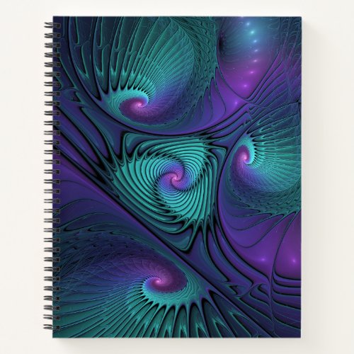Purple Meets Turquoise Modern Abstract Fractal Art Notebook