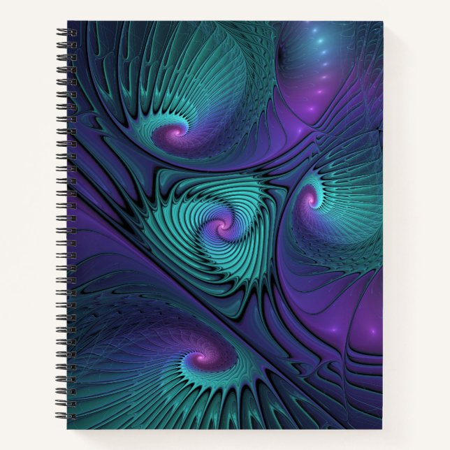 Purple Meets Turquoise Modern Abstract Fractal Art Notebook (Front)