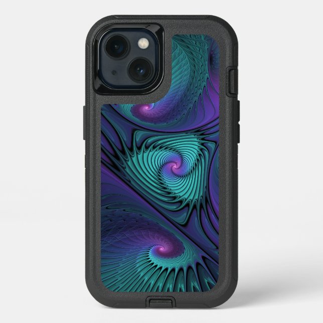 Purple Meets Turquoise Modern Abstract Fractal Art Otterbox iPhone Case (Back)