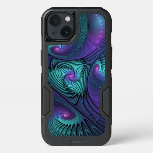 Purple meets Turquoise modern abstract Fractal Art iPhone 13 Case