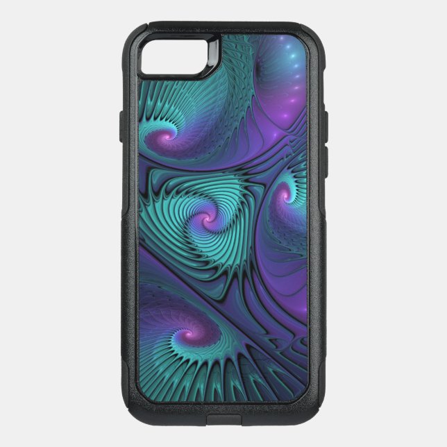 Purple meets Turquoise modern abstract Fractal Art Otterbox iPhone Case (Back)