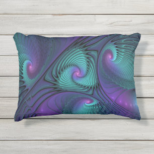 Purple Meets Turquoise Modern Abstract Fractal Art Outdoor Pillow