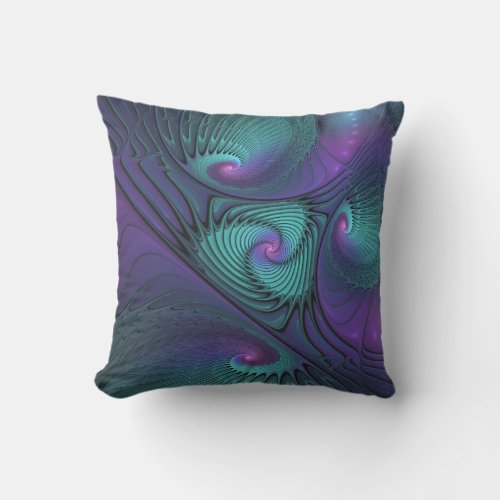 Purple Meets Turquoise Modern Abstract Fractal Art Outdoor Pillow