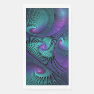 Purple meets Turquoise modern abstract Fractal Art Paper Guest Towels