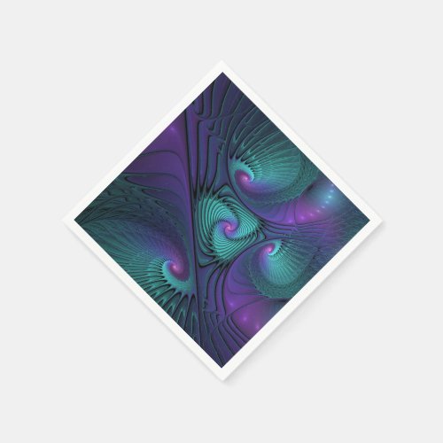 Purple meets Turquoise modern abstract Fractal Art Paper Napkins