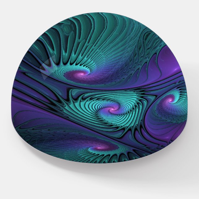 Purple Meets Turquoise Modern Abstract Fractal Art Paperweight (Angled)